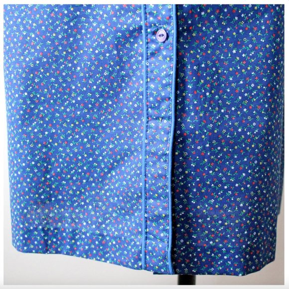 1970s Blue Multicolor Floral Print Short Sleeve Button Down Collar Shirt Dress - Picture 6 of 10